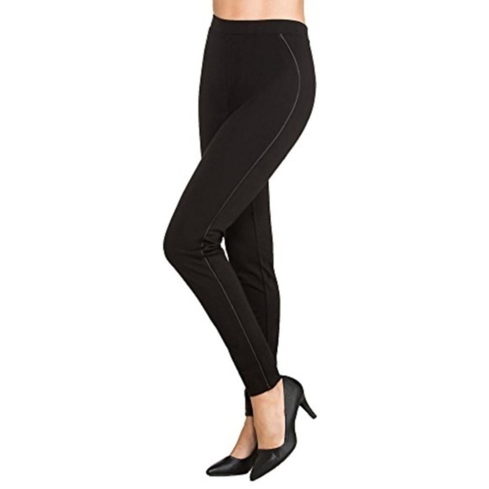 NWT Hue Pontele black leggings with faux leather piping size small